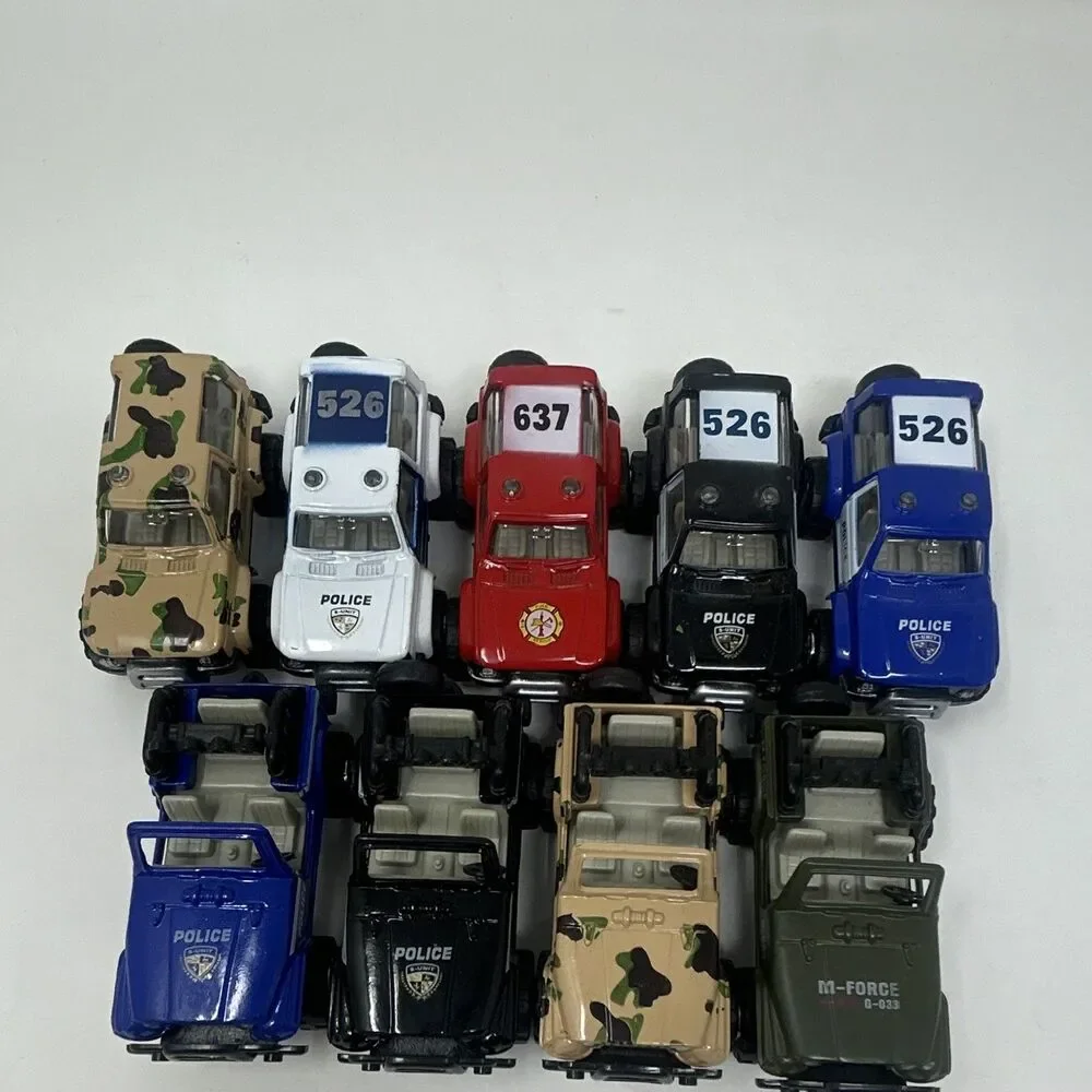 9-Piece Toy Truck Lot - Police & Military Off-Road Vehicles - Blue Black